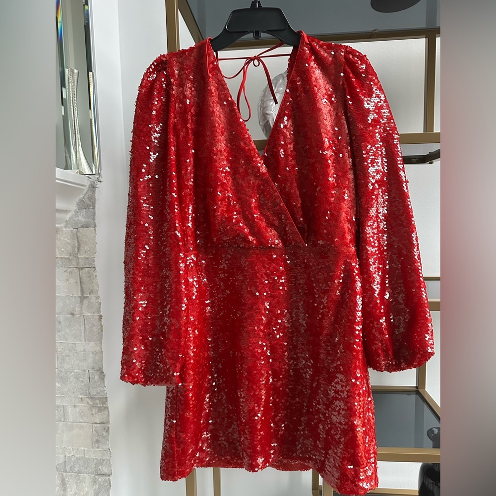 WAYF Red Sequin Dress Sz M, NWT